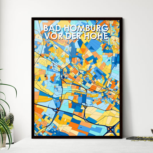 BAD HOMBURG VOR DER HOHE GERMANY Vibrant Colorful Art Map Poster Blue Orange