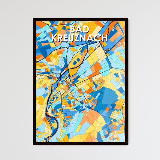 BAD KREUZNACH GERMANY Vibrant Colorful Art Map Poster Blue Orange