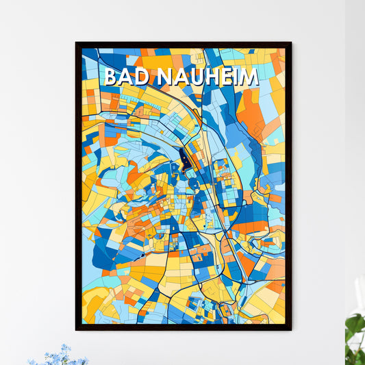 BAD NAUHEIM GERMANY Vibrant Colorful Art Map Poster Blue Orange