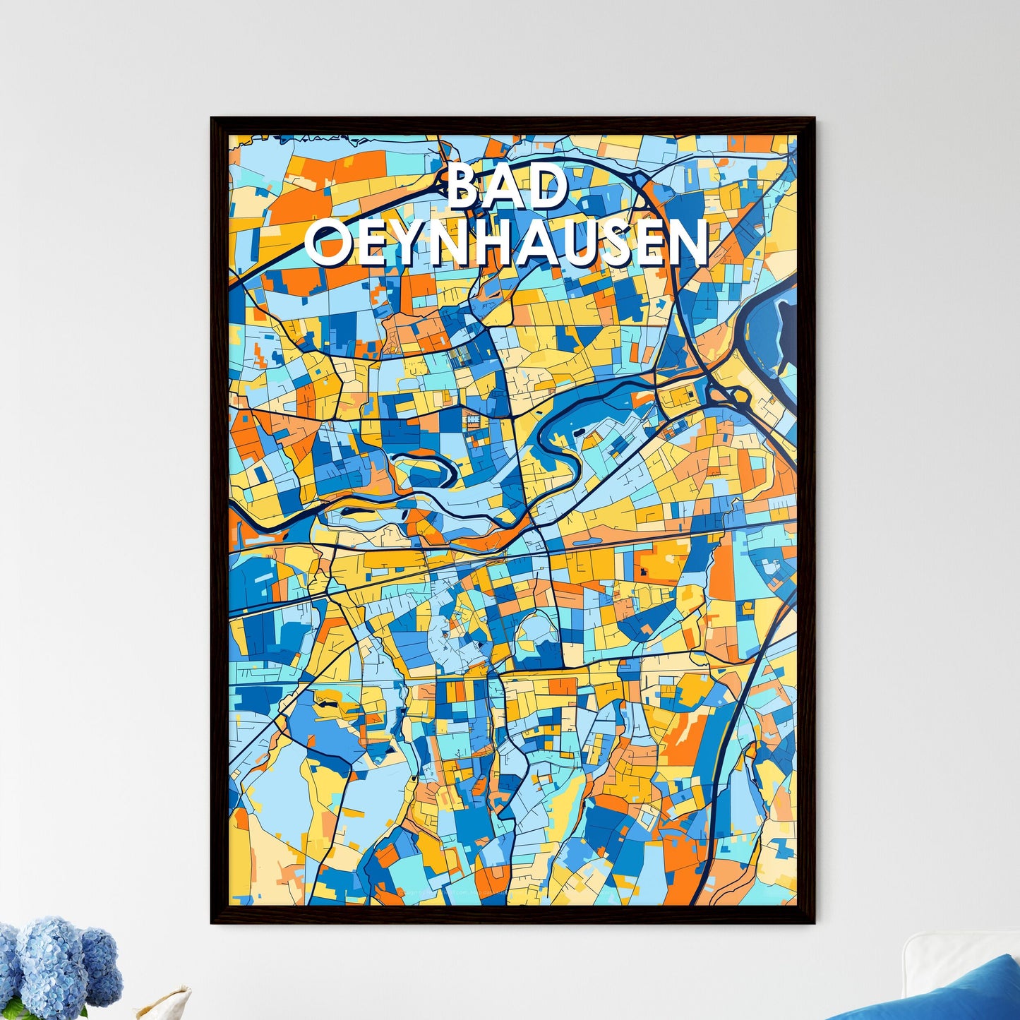 BAD OEYNHAUSEN GERMANY Vibrant Colorful Art Map Poster Blue Orange