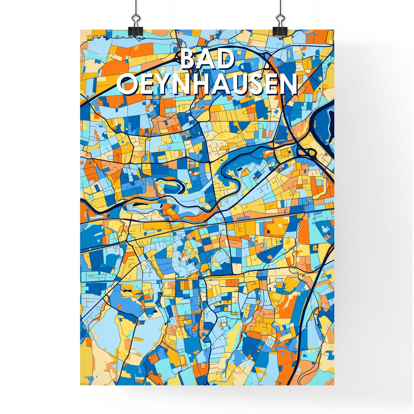 BAD OEYNHAUSEN GERMANY Vibrant Colorful Art Map Poster Blue Orange