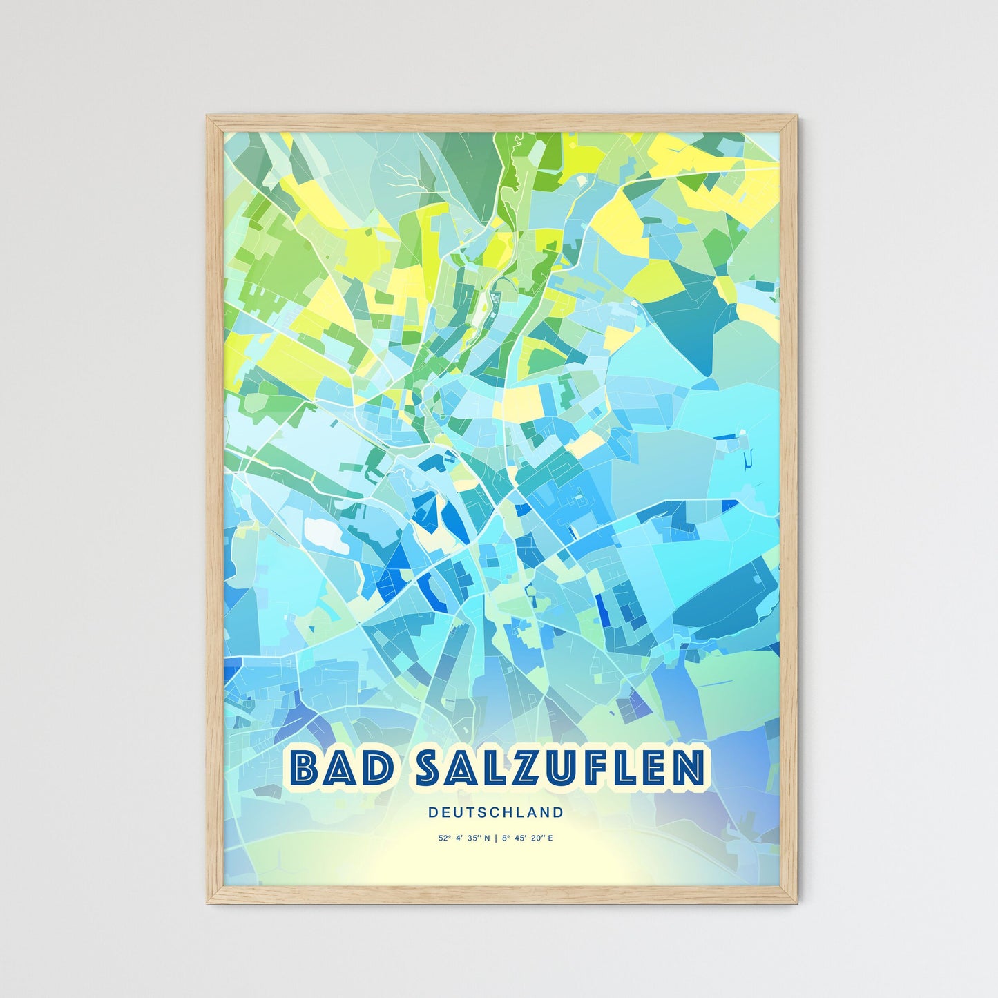 Colorful Bad Salzuflen Germany Fine Art Map Cool Blue