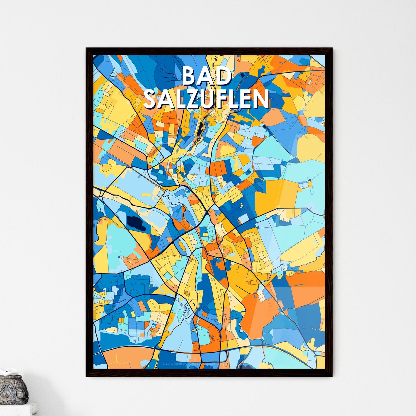 BAD SALZUFLEN GERMANY Vibrant Colorful Art Map Poster Blue Orange