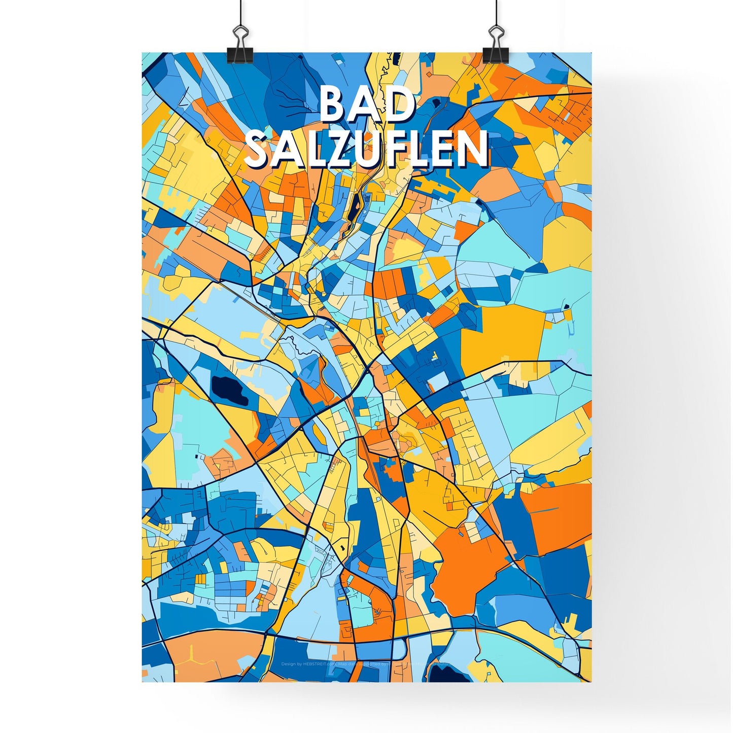 BAD SALZUFLEN GERMANY Vibrant Colorful Art Map Poster Blue Orange