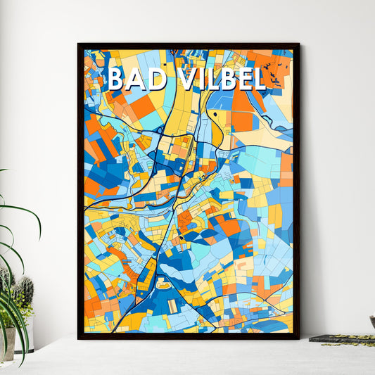 BAD VILBEL GERMANY Vibrant Colorful Art Map Poster Blue Orange