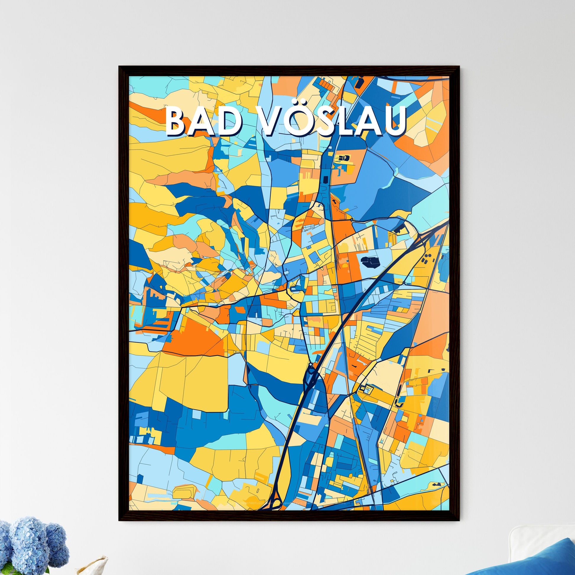 BAD VÖSLAU AUSTRIA Vibrant Colorful Art Map Poster Blue Orange