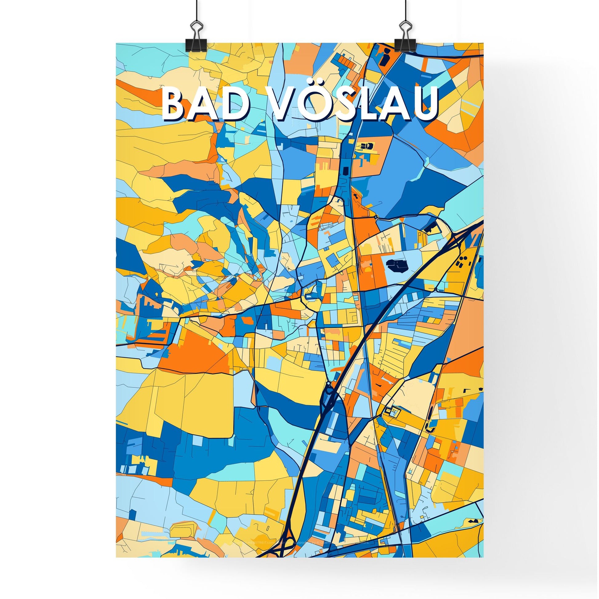 BAD VÖSLAU AUSTRIA Vibrant Colorful Art Map Poster Blue Orange