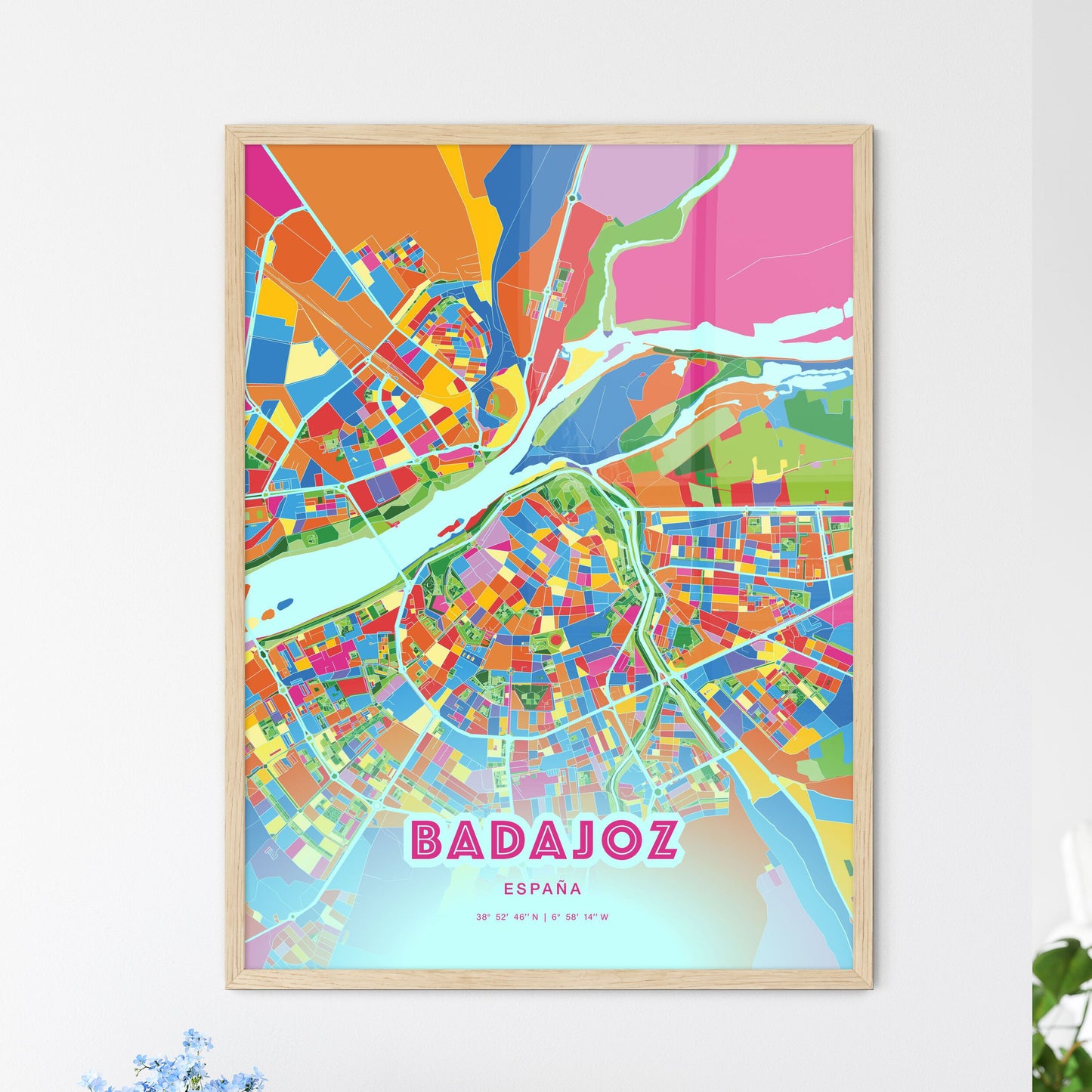 Colorful Badajoz Spain Fine Art Map Crazy Colors