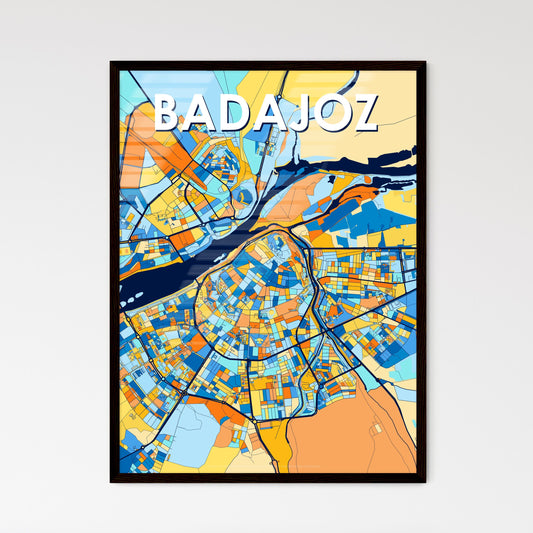 BADAJOZ SPAIN Vibrant Colorful Art Map Poster Blue Orange