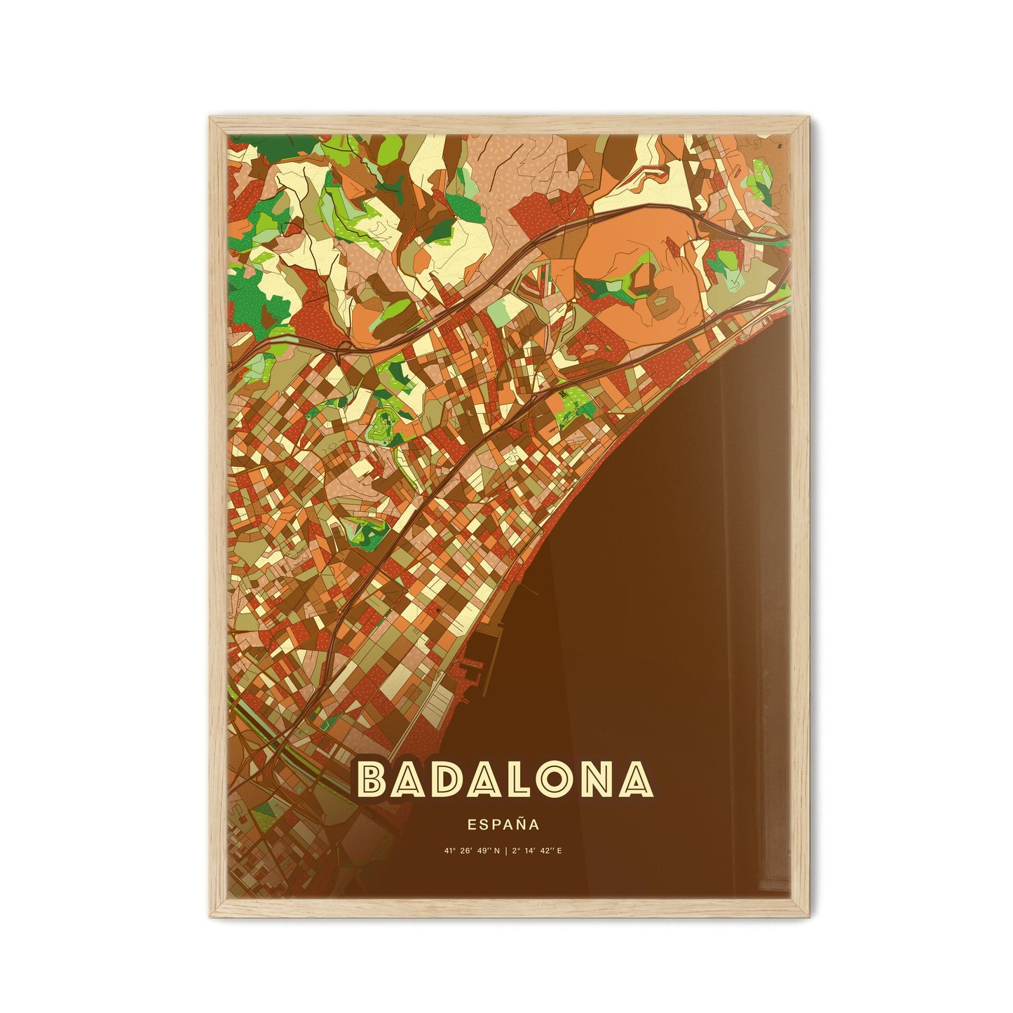 Colorful Badalona Spain Fine Art Map Farmhouse