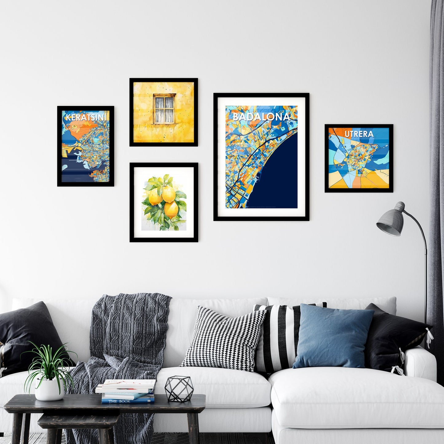 BADALONA SPAIN Vibrant Colorful Art Map Poster Blue Orange