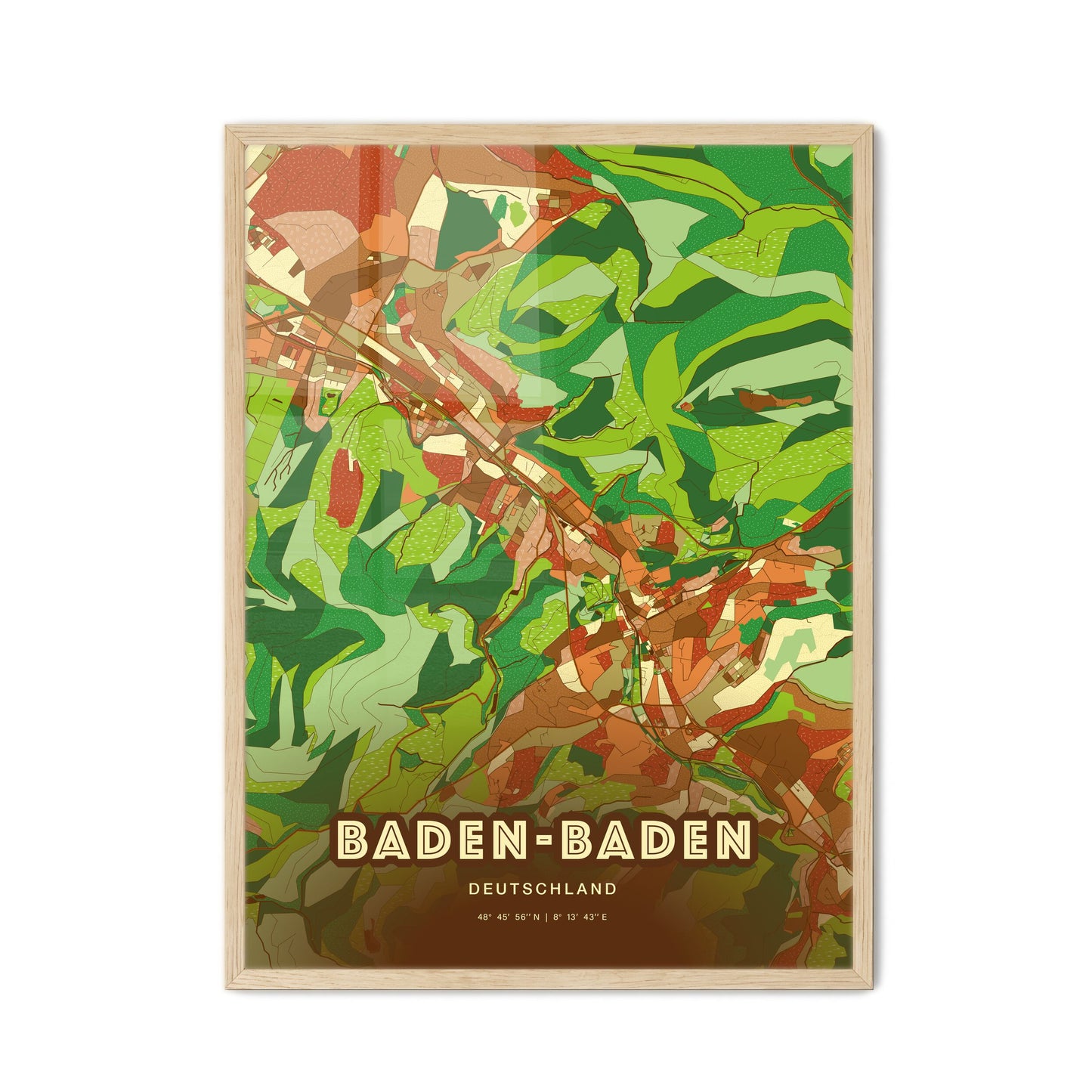 Colorful Baden-Baden Germany Fine Art Map Farmhouse