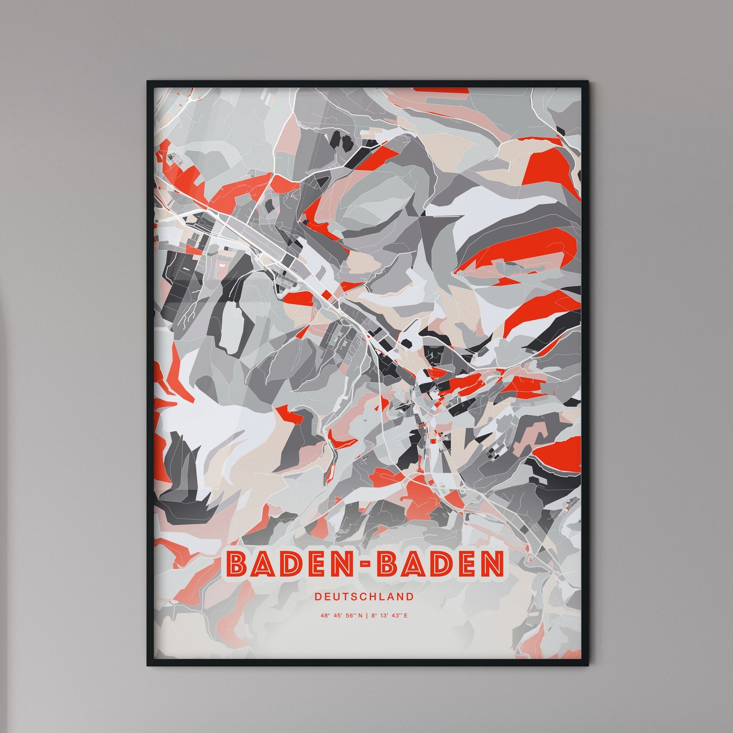 Colorful Baden-Baden Germany Fine Art Map Modern Expressive
