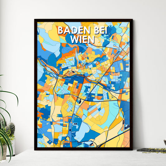 BADEN BEI WIEN AUSTRIA Vibrant Colorful Art Map Poster Blue Orange