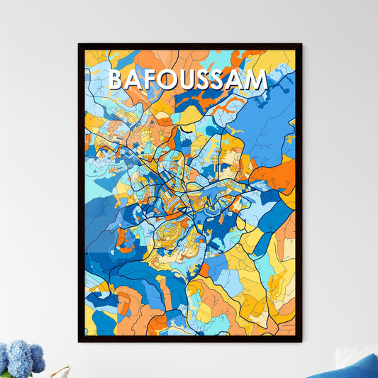 BAFOUSSAM CAMEROON Vibrant Colorful Art Map Poster Blue Orange