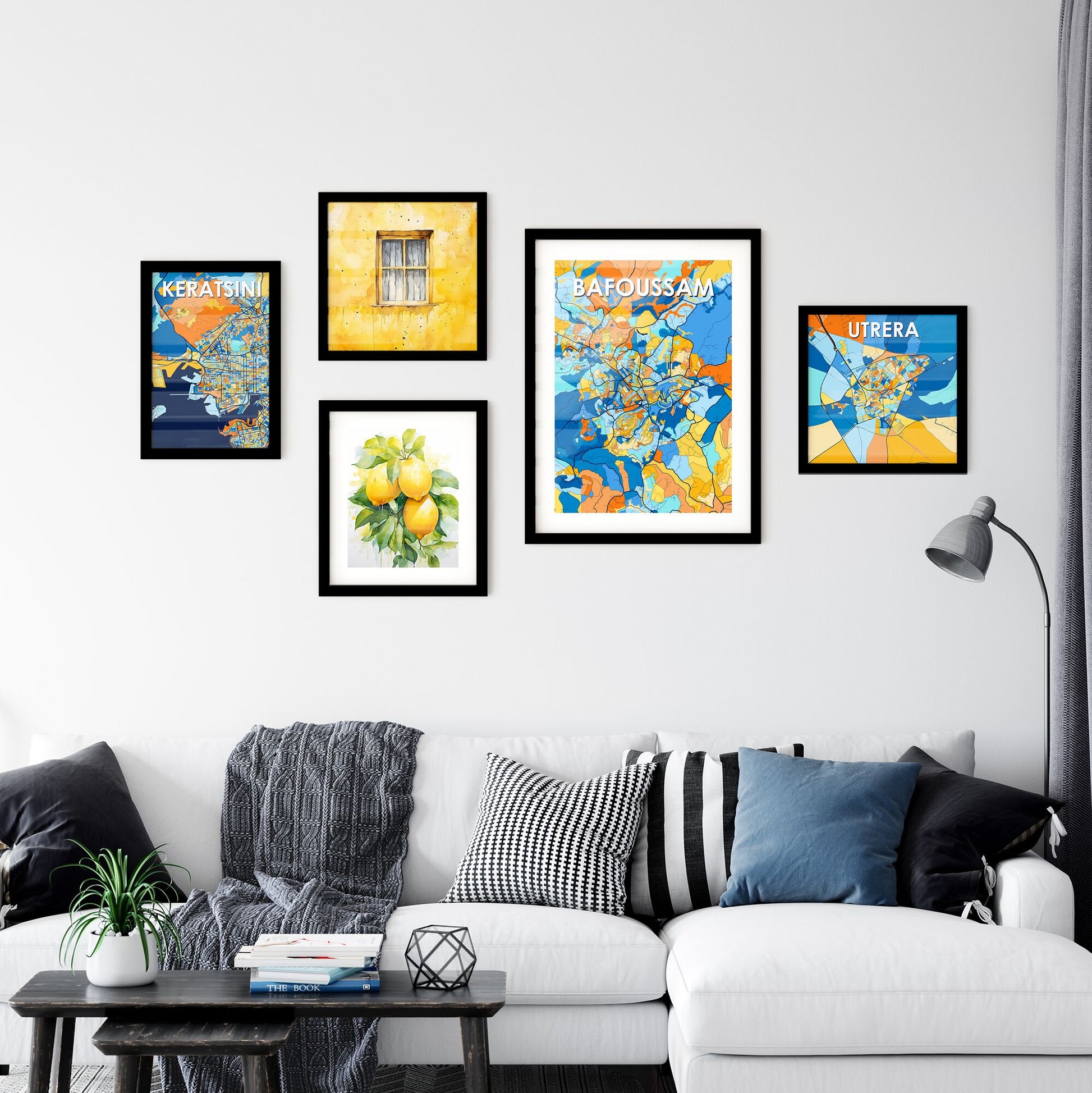 BAFOUSSAM CAMEROON Vibrant Colorful Art Map Poster Blue Orange