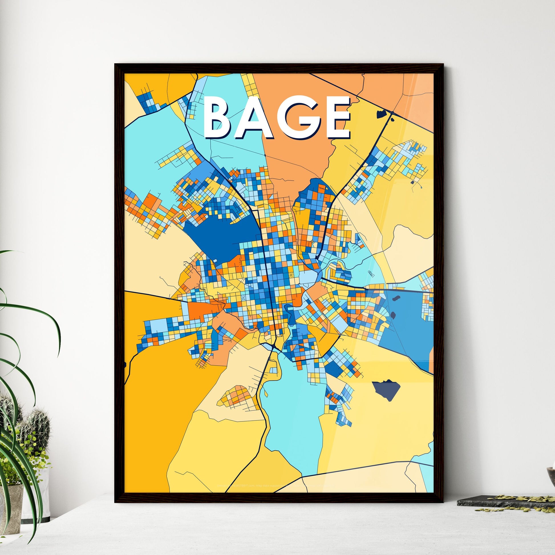 BAGE BRAZIL Vibrant Colorful Art Map Poster Blue Orange