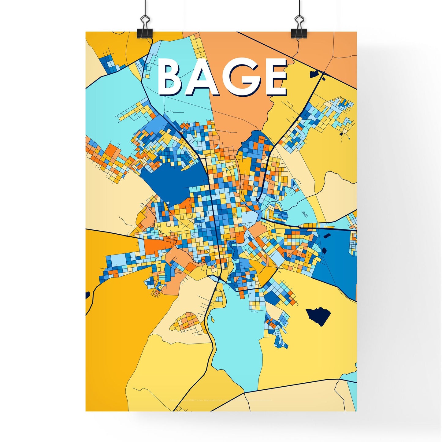 BAGE BRAZIL Vibrant Colorful Art Map Poster Blue Orange