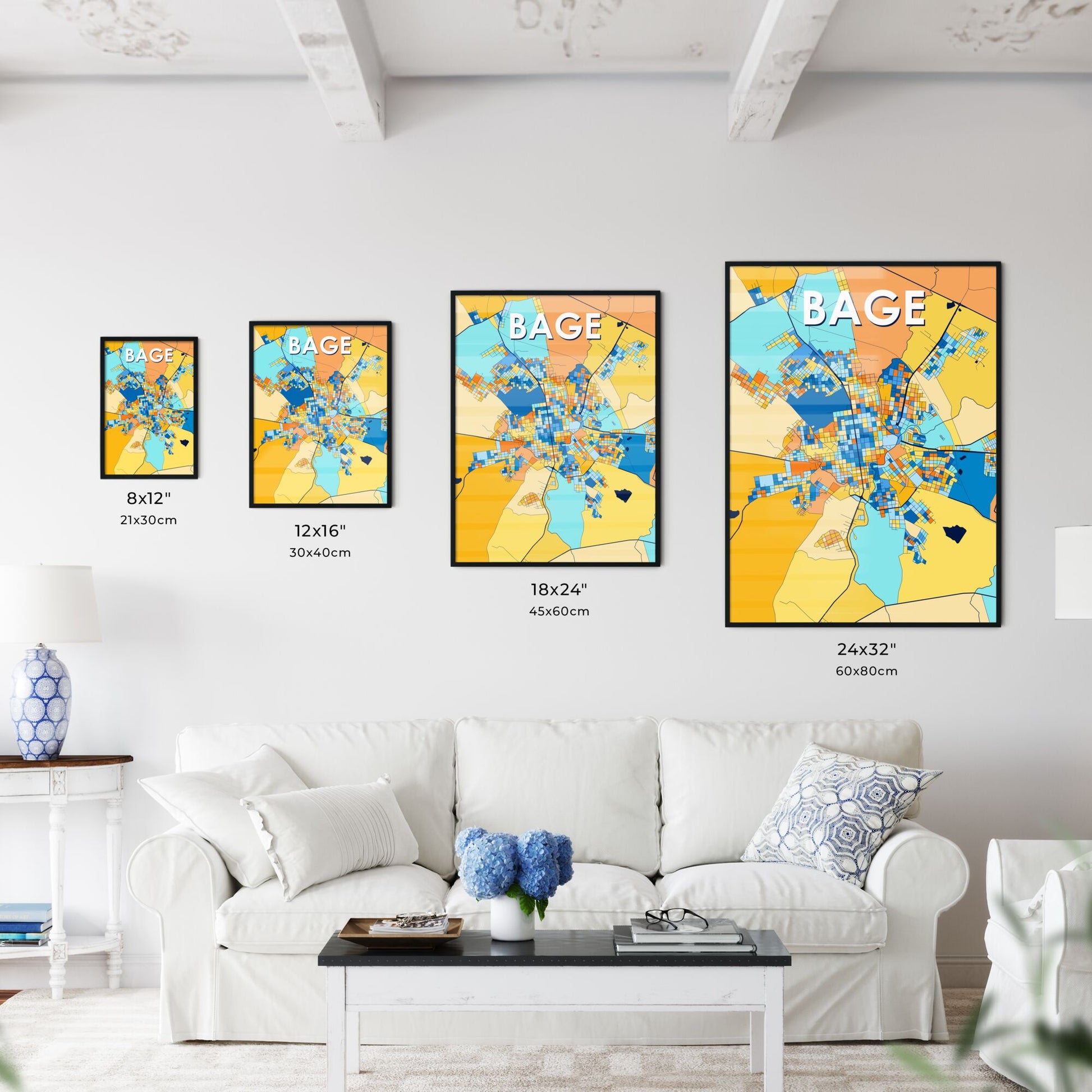 BAGE BRAZIL Vibrant Colorful Art Map Poster Blue Orange