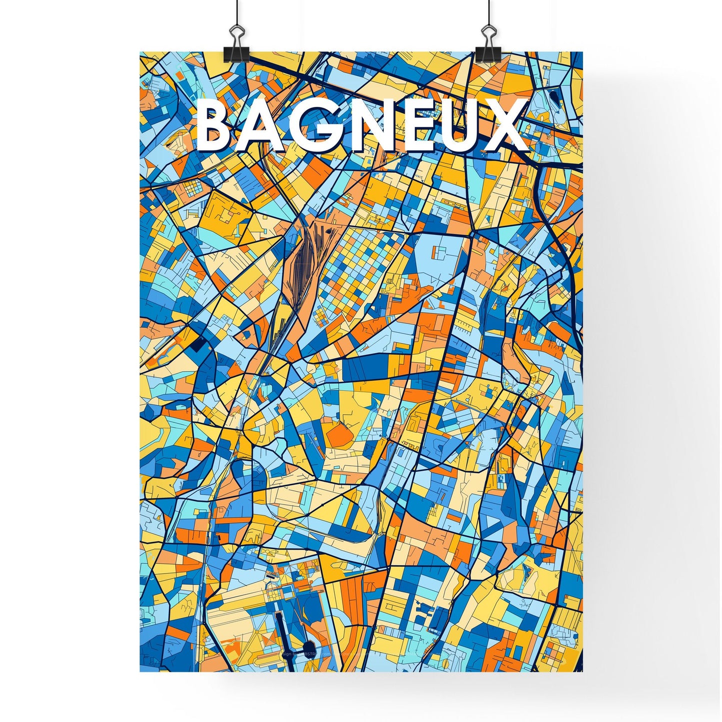 BAGNEUX FRANCE Vibrant Colorful Art Map Poster Blue Orange