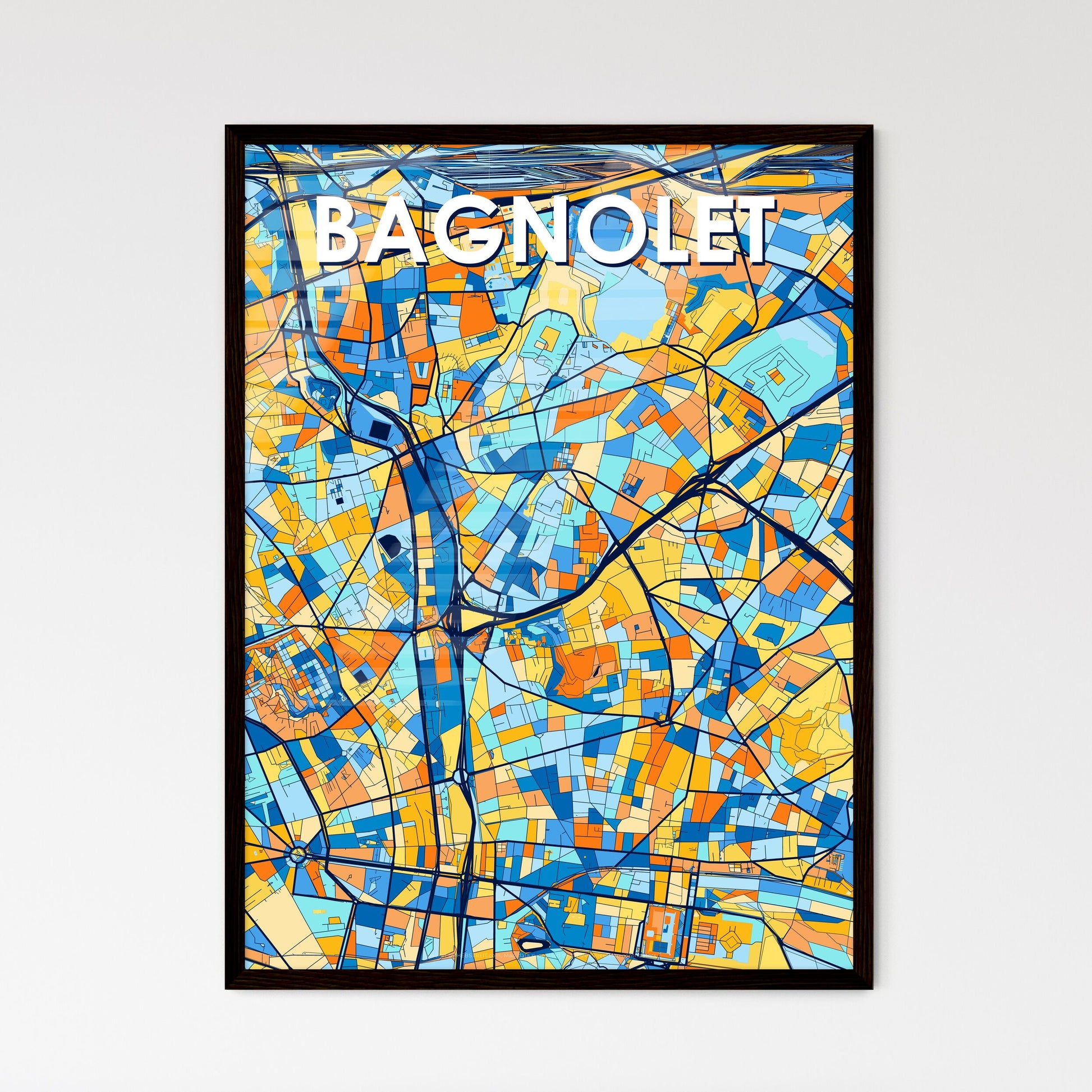 BAGNOLET FRANCE Vibrant Colorful Art Map Poster Blue Orange