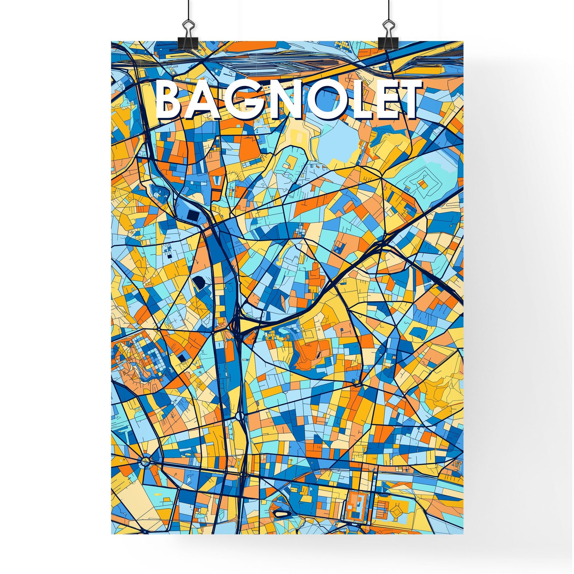 BAGNOLET FRANCE Vibrant Colorful Art Map Poster Blue Orange