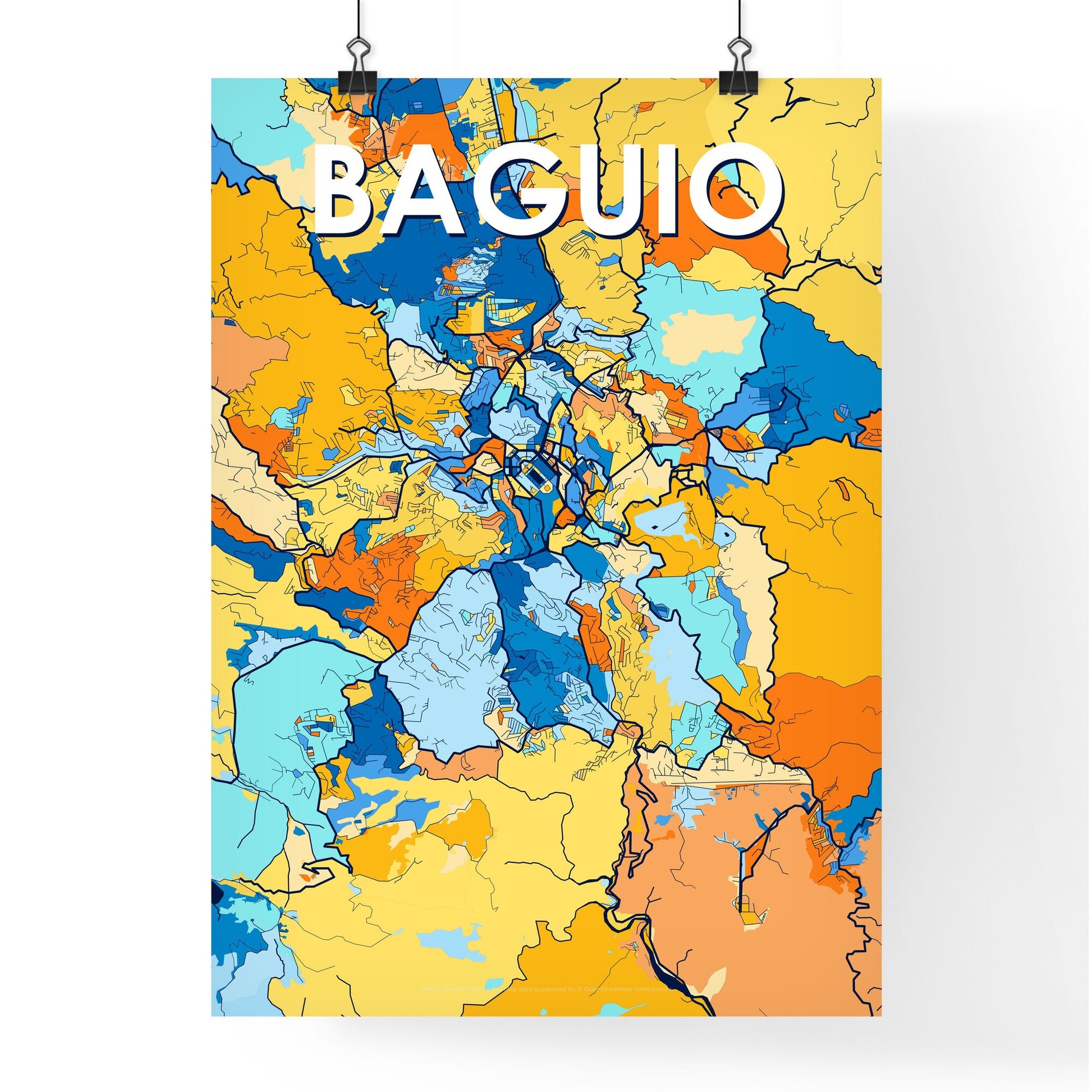 BAGUIO PHILIPPINES Vibrant Colorful Art Map Poster Blue Orange