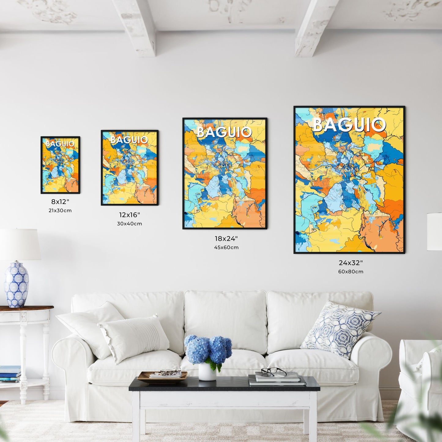 BAGUIO PHILIPPINES Vibrant Colorful Art Map Poster Blue Orange