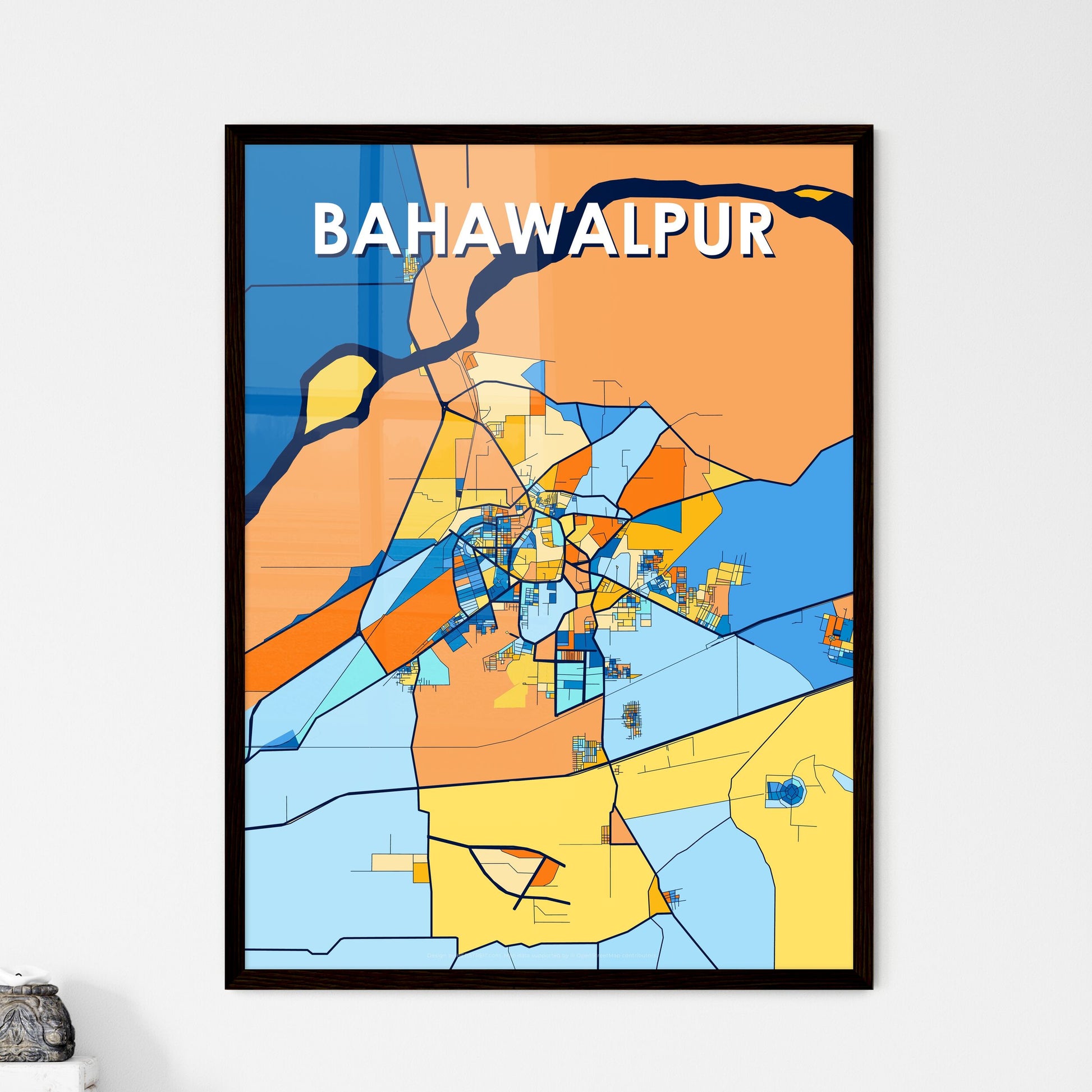 BAHAWALPUR PAKISTAN Vibrant Colorful Art Map Poster Blue Orange