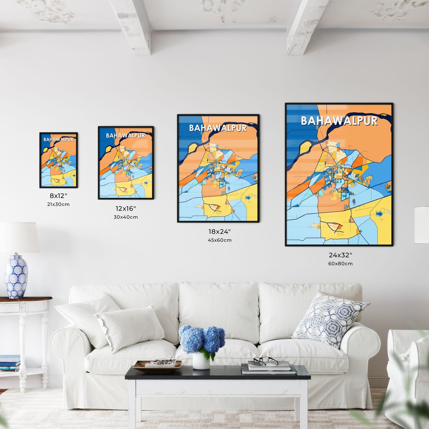 BAHAWALPUR PAKISTAN Vibrant Colorful Art Map Poster Blue Orange