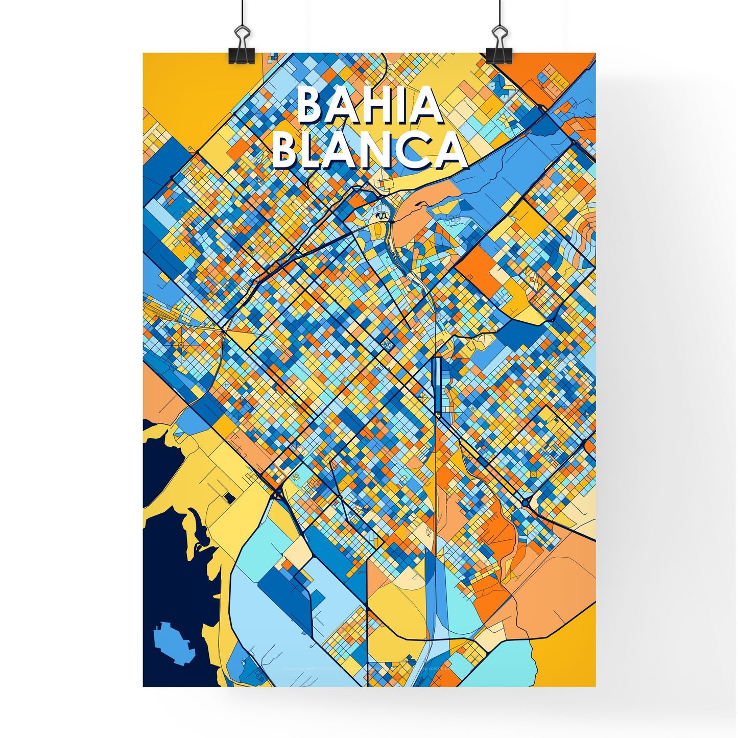 BAHIA BLANCA ARGENTINA Vibrant Colorful Art Map Poster Blue Orange