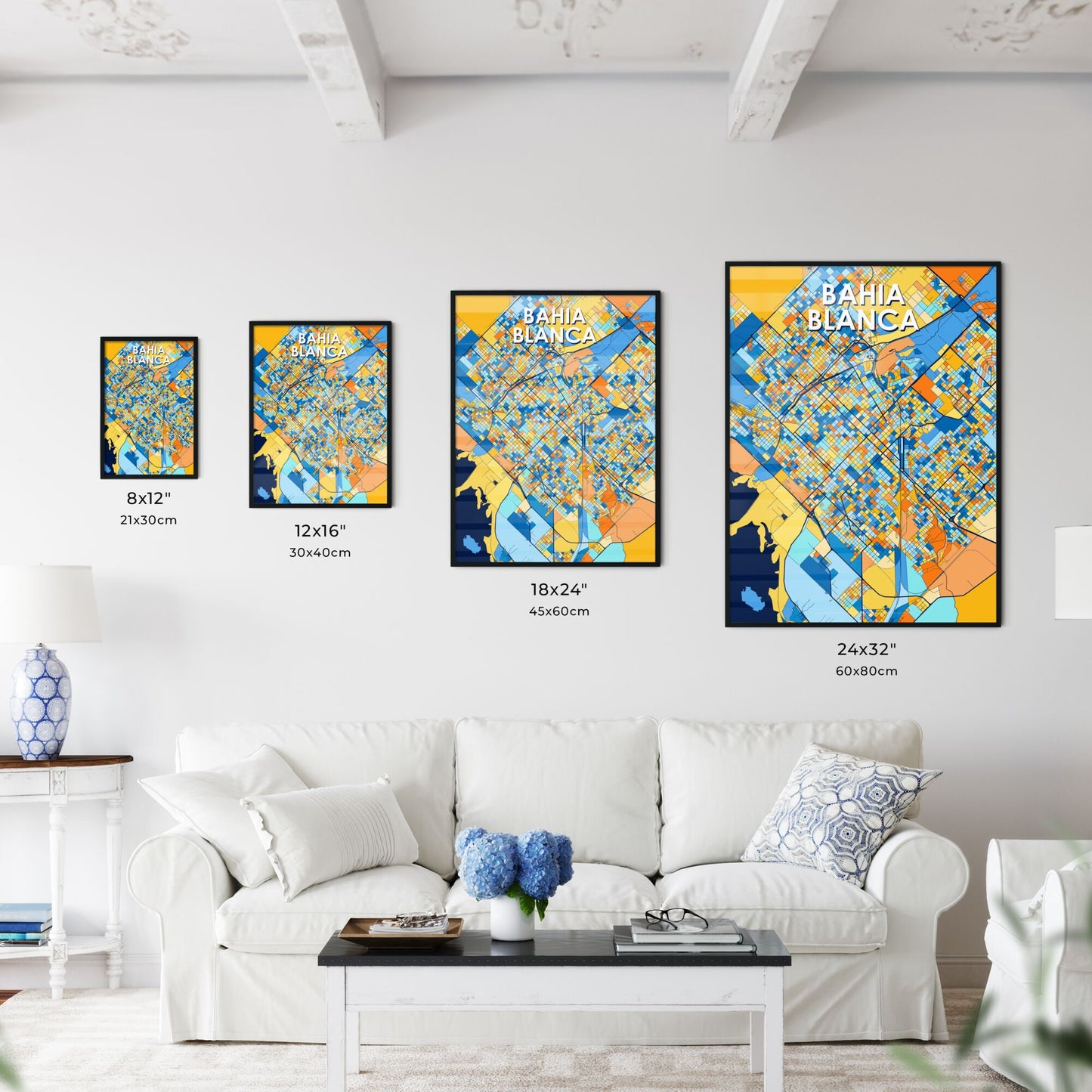 BAHIA BLANCA ARGENTINA Vibrant Colorful Art Map Poster Blue Orange