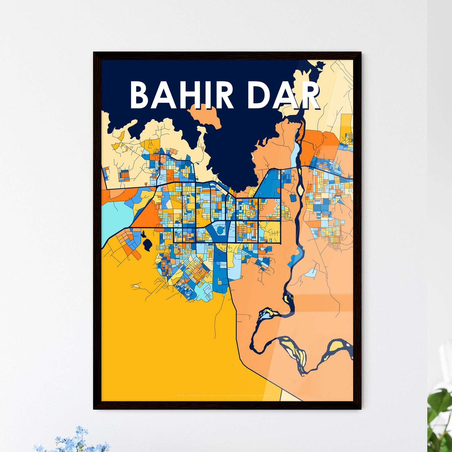 BAHIR DAR ETHIOPIA Vibrant Colorful Art Map Poster Blue Orange