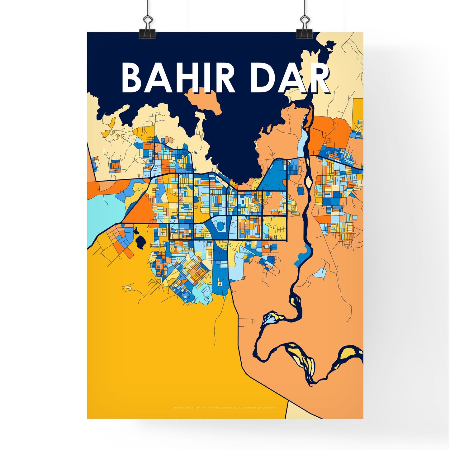 BAHIR DAR ETHIOPIA Vibrant Colorful Art Map Poster Blue Orange