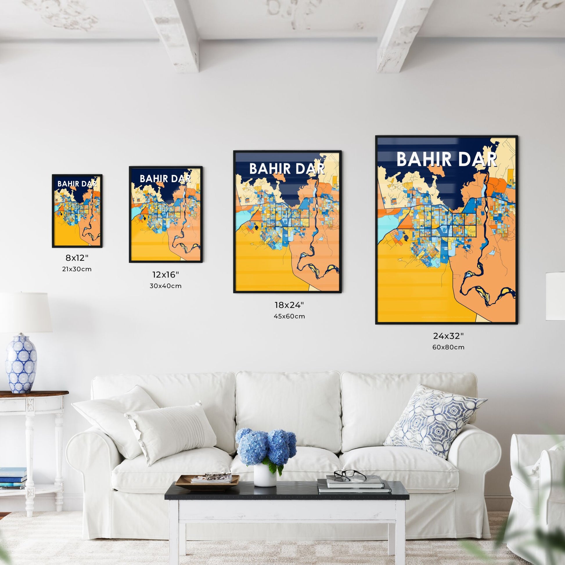 BAHIR DAR ETHIOPIA Vibrant Colorful Art Map Poster Blue Orange