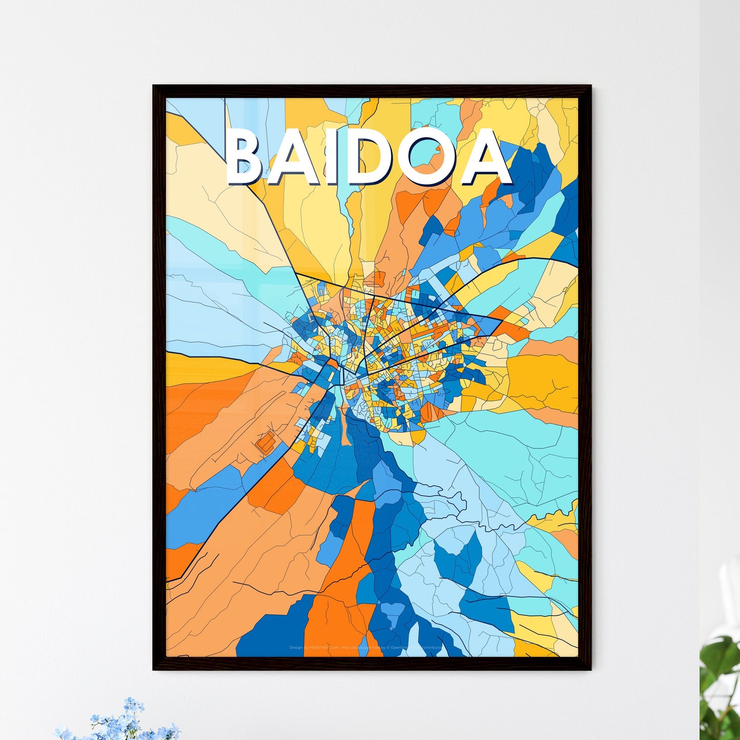 BAIDOA SOMALIA Vibrant Colorful Art Map Poster Blue Orange