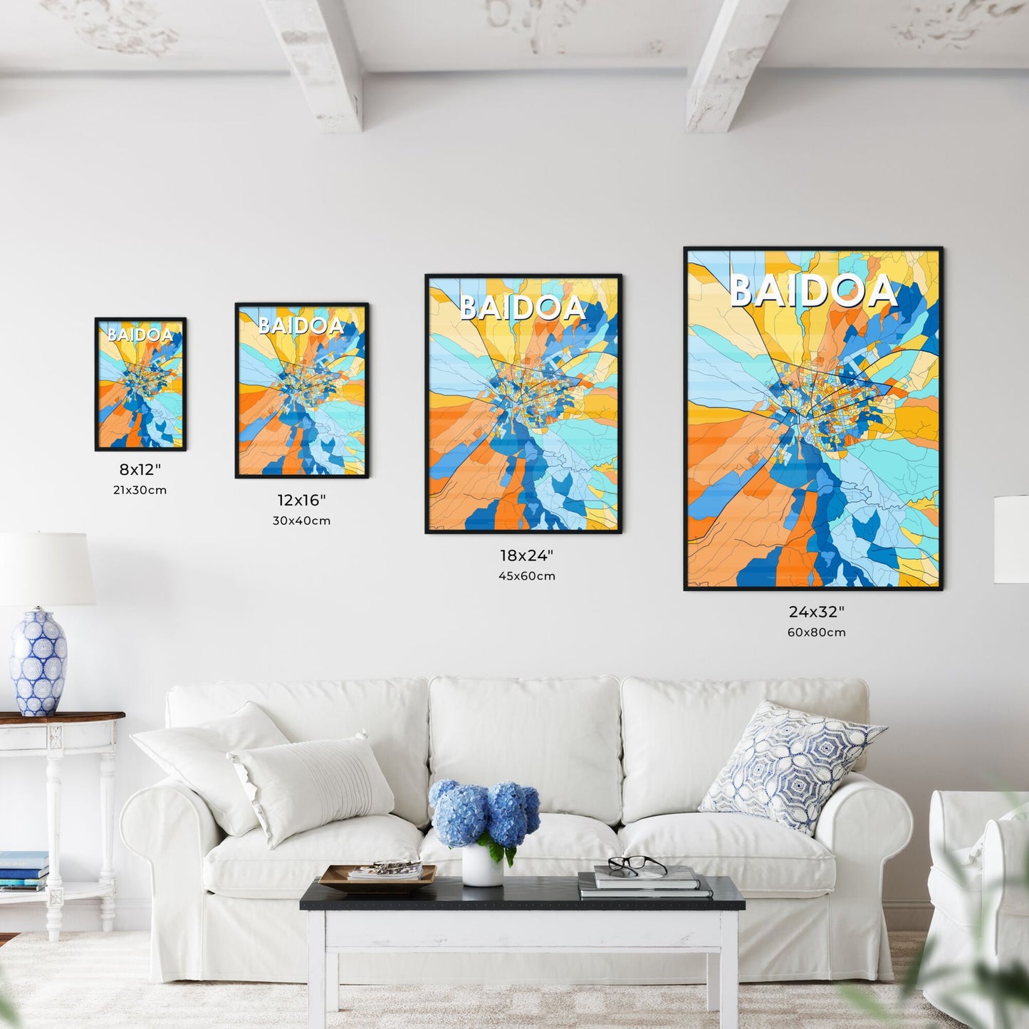 BAIDOA SOMALIA Vibrant Colorful Art Map Poster Blue Orange