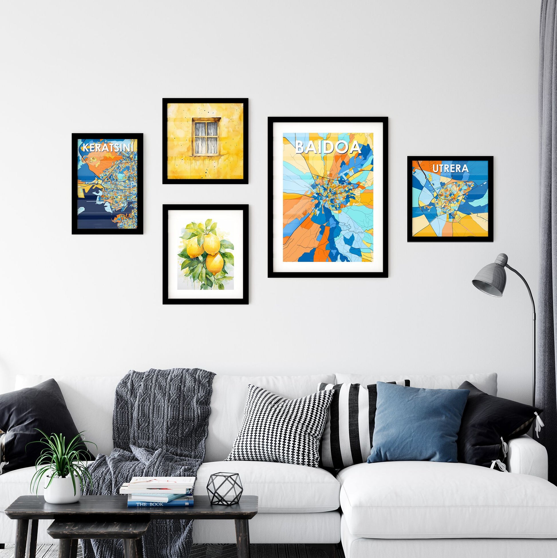 BAIDOA SOMALIA Vibrant Colorful Art Map Poster Blue Orange