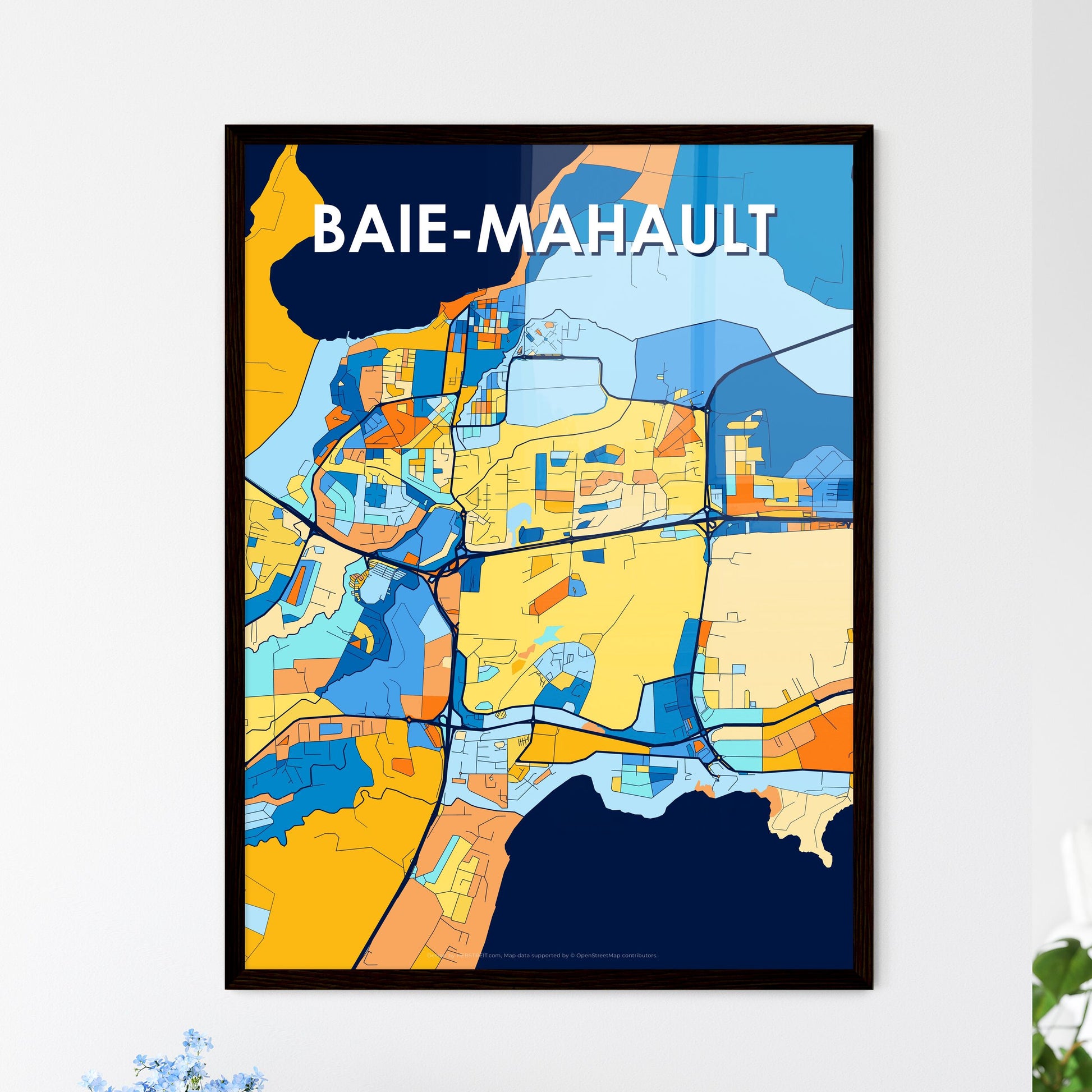 BAIE-MAHAULT FRANCE Vibrant Colorful Art Map Poster Blue Orange