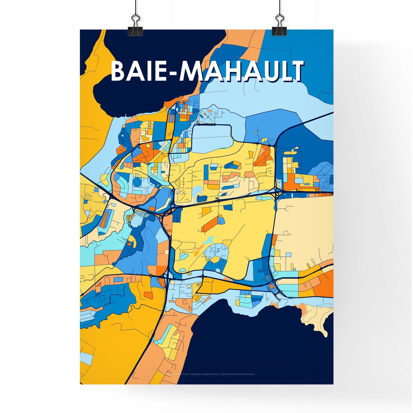 BAIE-MAHAULT FRANCE Vibrant Colorful Art Map Poster Blue Orange