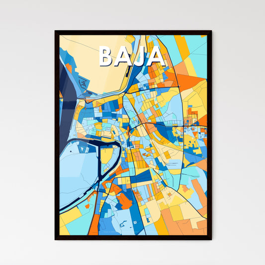 BAJA HUNGARY Vibrant Colorful Art Map Poster Blue Orange