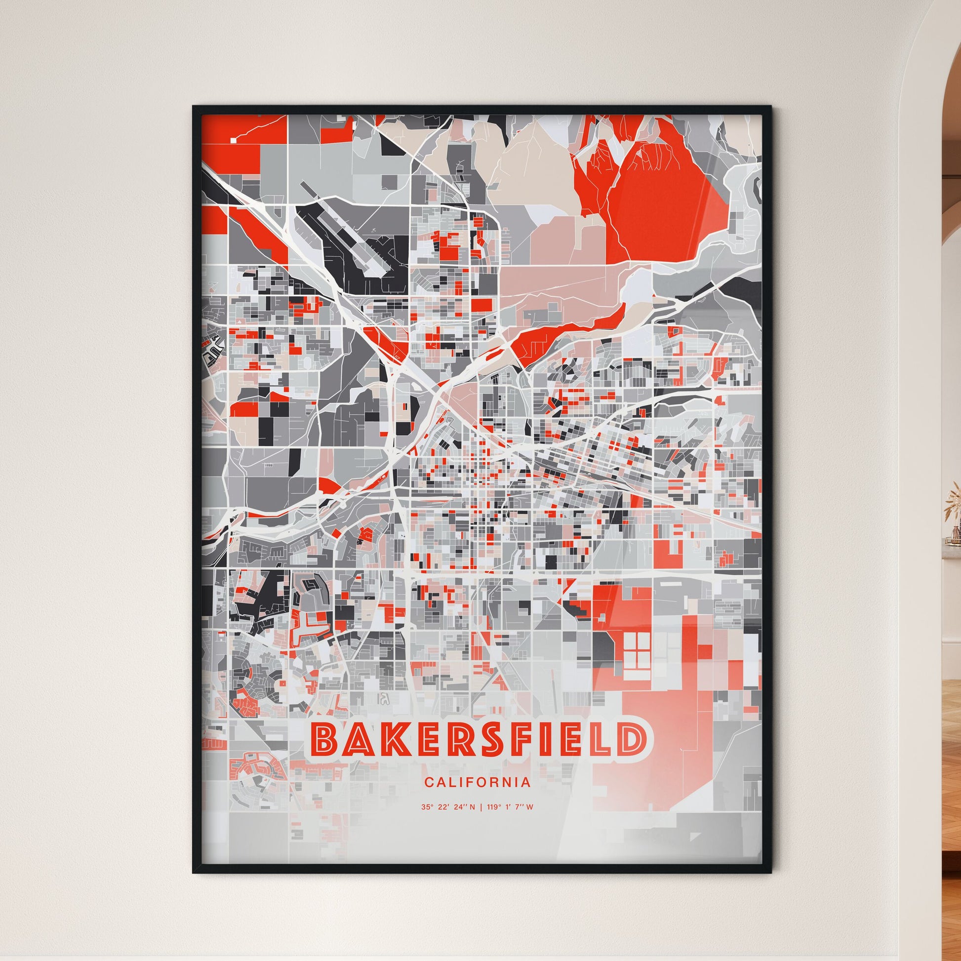 Colorful Bakersfield California Fine Art Map Modern Expressive