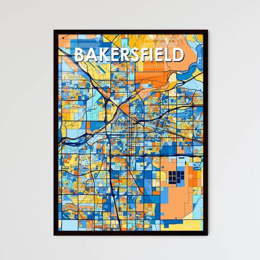 BAKERSFIELD CALIFORNIA Vibrant Colorful Art Map Poster Blue Orange