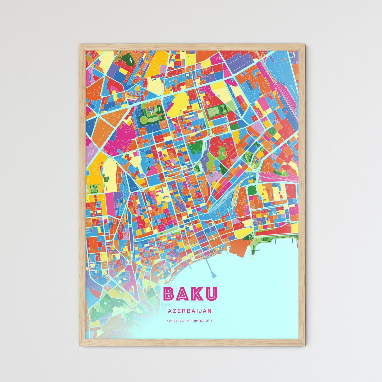 Colorful Baku Azerbaijan Fine Art Map Crazy Colors