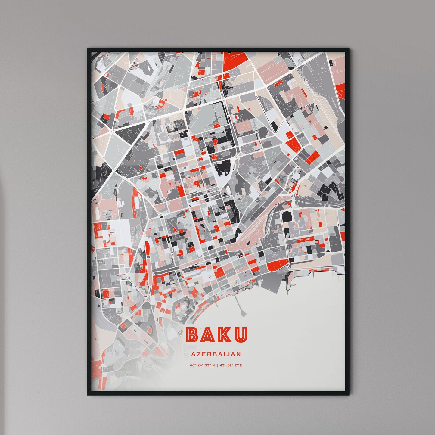 Colorful Baku Azerbaijan Fine Art Map Modern Expressive