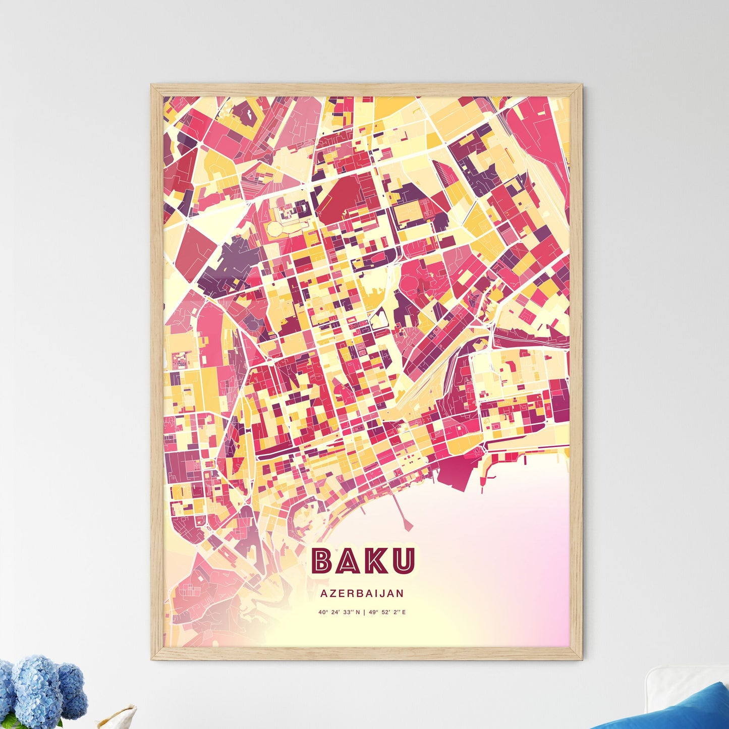 Colorful Baku Azerbaijan Fine Art Map Hot Red