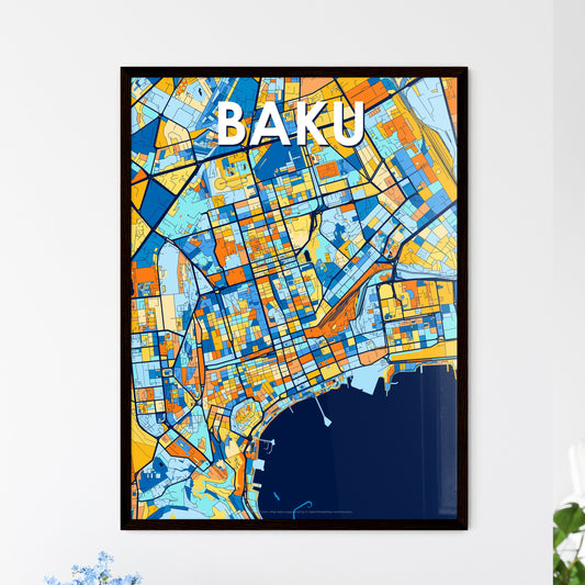 BAKU AZERBAIJAN Vibrant Colorful Art Map Poster Blue Orange