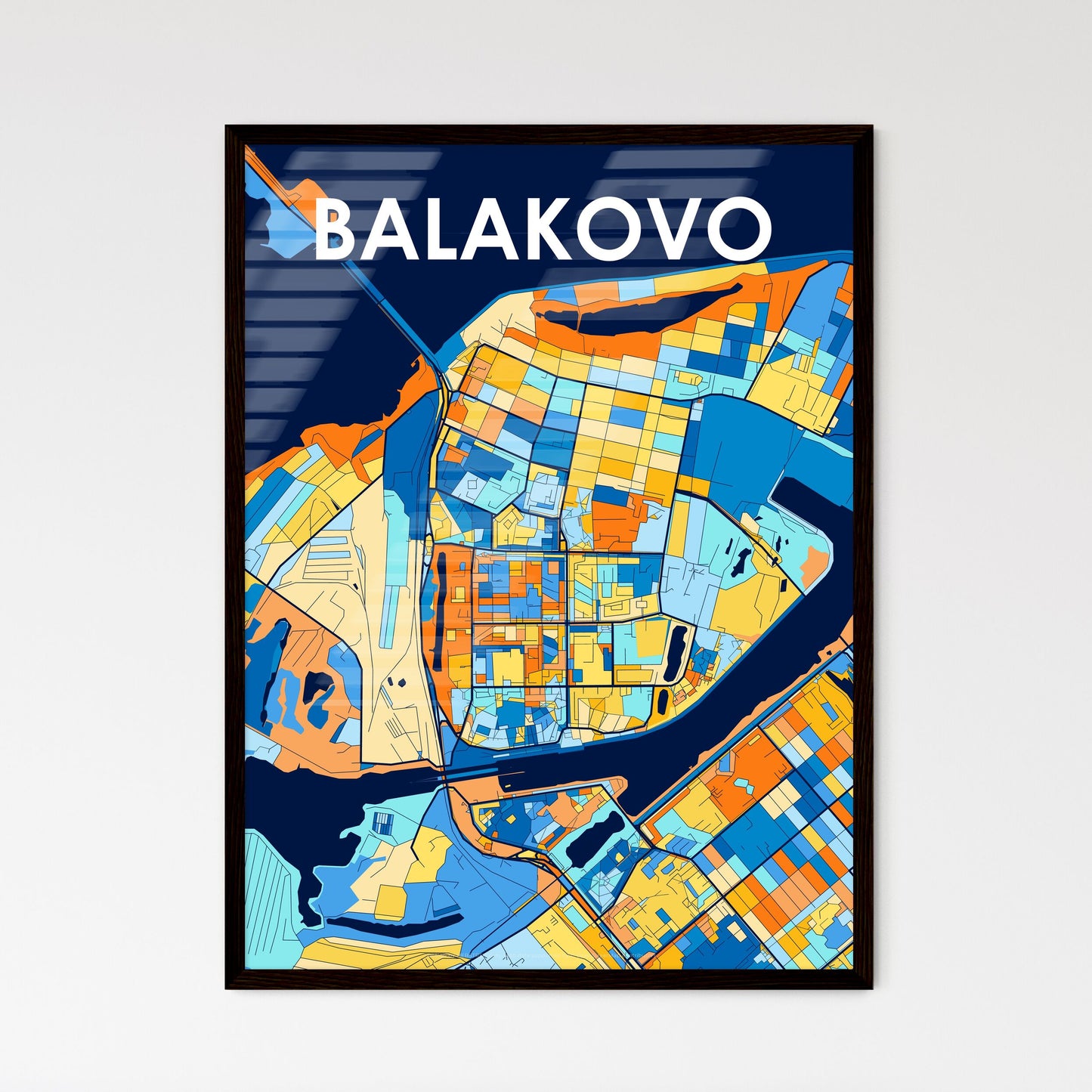 BALAKOVO RUSSIA Vibrant Colorful Art Map Poster Blue Orange