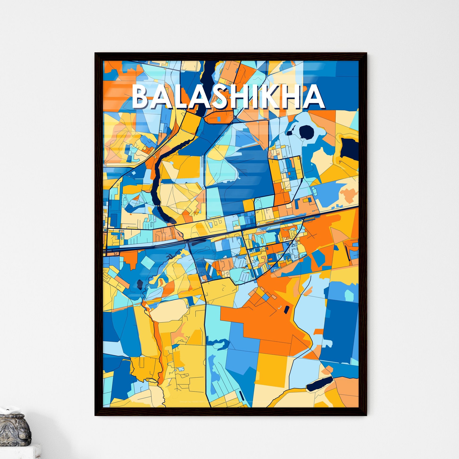 BALASHIKHA RUSSIA Vibrant Colorful Art Map Poster Blue Orange