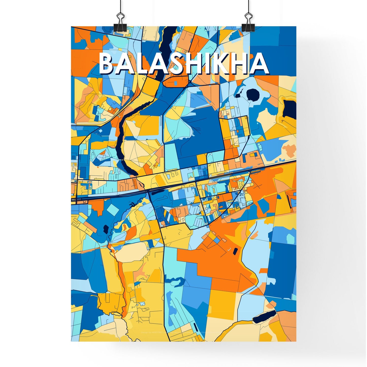 BALASHIKHA RUSSIA Vibrant Colorful Art Map Poster Blue Orange